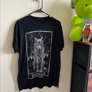 Black Graphic T-Shirt with Wolf Design